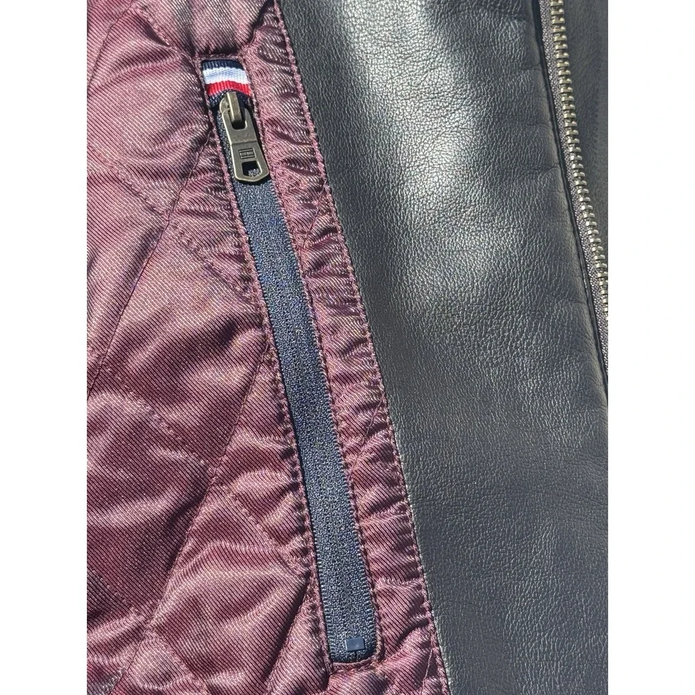 MEN'S TOMMY HILFIGER DARK BROWN FAUX LEATHER BOMBER WINTER JACKET‎ XL